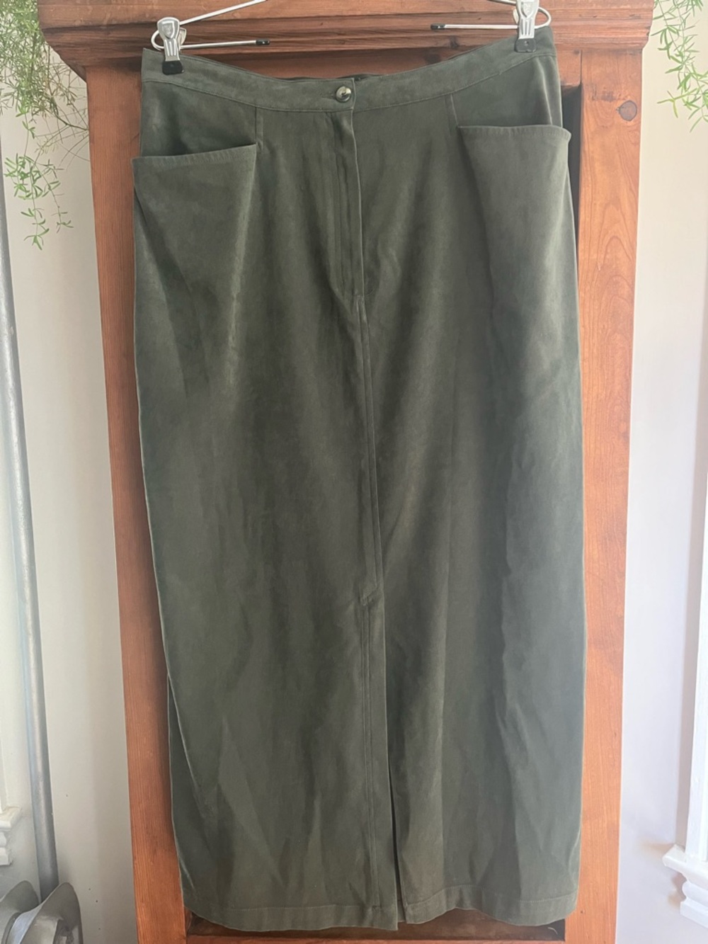 Charter Club Vintage Y2K Olive Green Suede Look Maxi Pencil Skirt